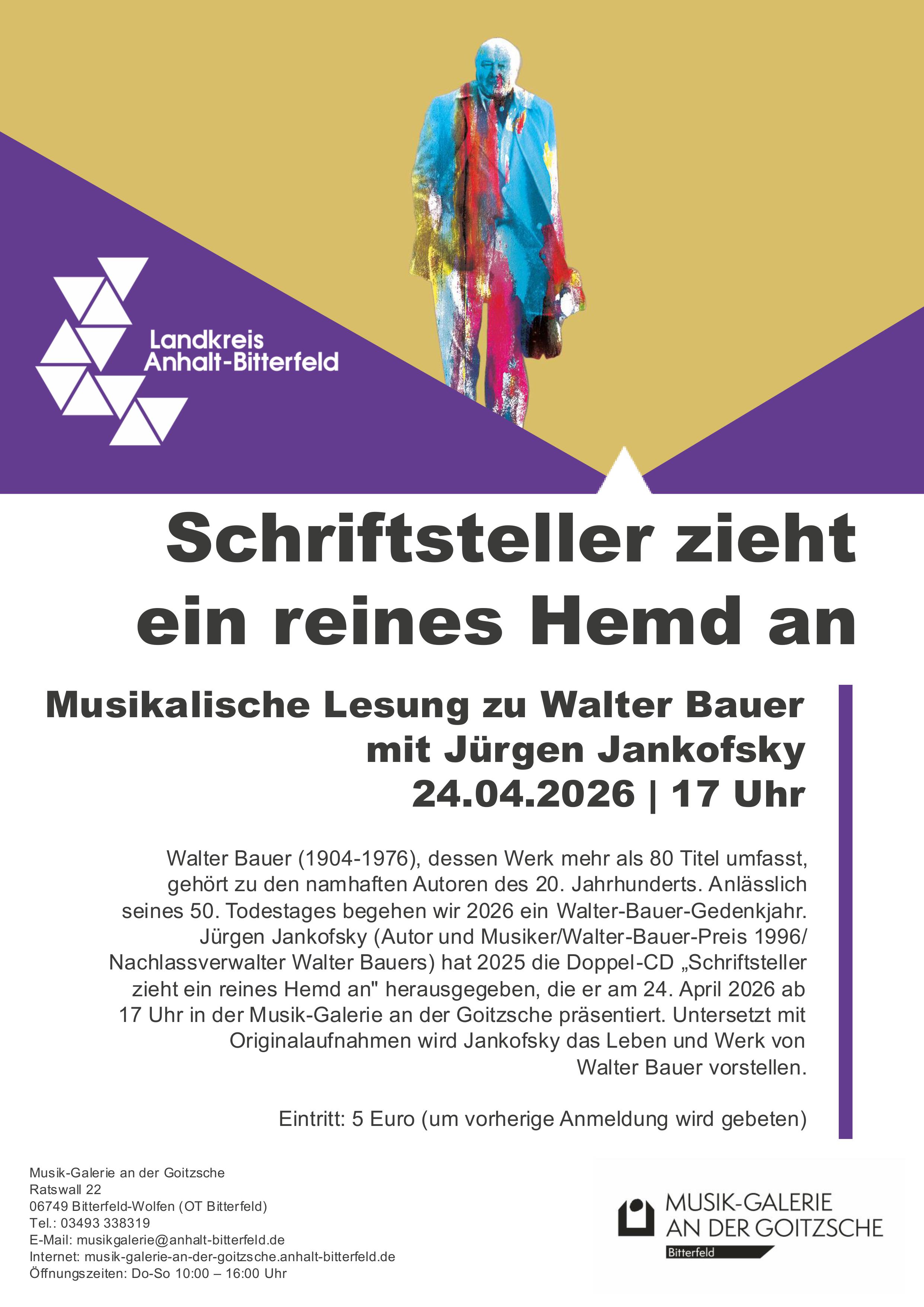 Musikalische Lesung zu Walter Bauer mit Jürgen Jankofsky